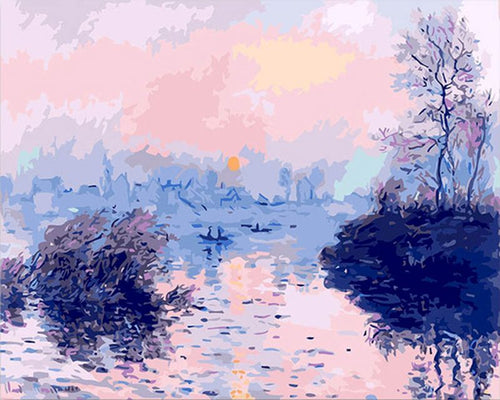 Schilderen op Nummer - Claude Monet - Zonsondergang op de Seine bij Lavacourt