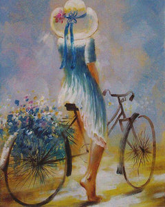 Schilderen op Nummer - Jonge vrouw op een fiets