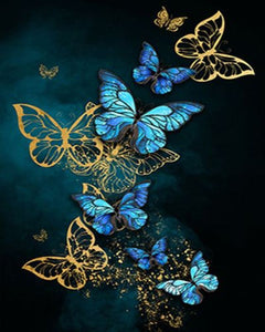 Schilderen op Nummer - Gouden en blauwe vlinders
