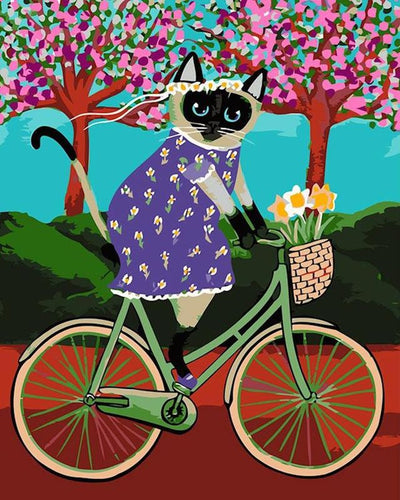 Schilderen op Nummer - Zwarte kat op de fiets