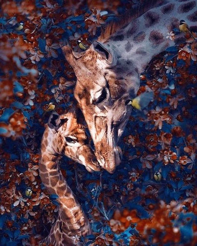 Schilderen op Nummer - Giraffen en bloemen