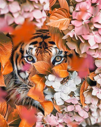 Schilderen op Nummer - Tijger en bloemen