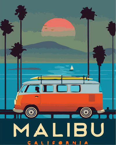Schilderen op Nummer - Reisposter Malibu Californië