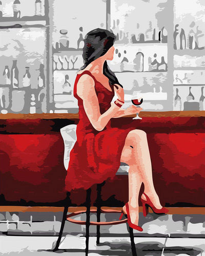 Schilderen op Nummer - Vrouw in rood met wijnglas