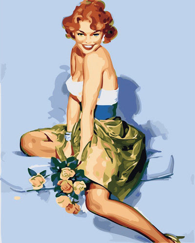 Schilderen op Nummer - Vintage pin-up met boeket