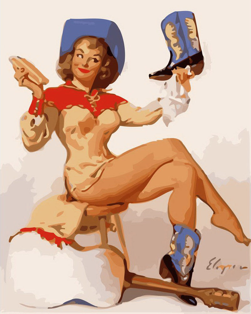 Schilderen op Nummer - Vintage pin-up met blauwe laarzen