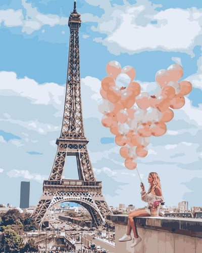 Schilderen op Nummer - Vrouw en ballonnen bij de Eiffeltoren