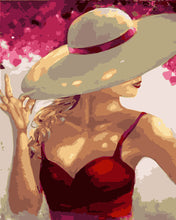 Afbeelding in Gallery-weergave laden, Schilderen op Nummer - Vrouw met hoed en rode jurk