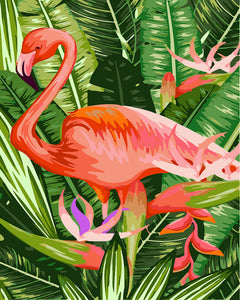 Schilderen op Nummer - Roze flamingo temidden van bladeren