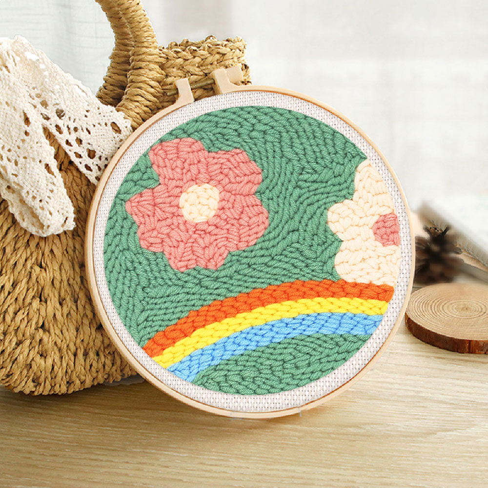 Punch Needle pakket Bloemen over een Regenboog