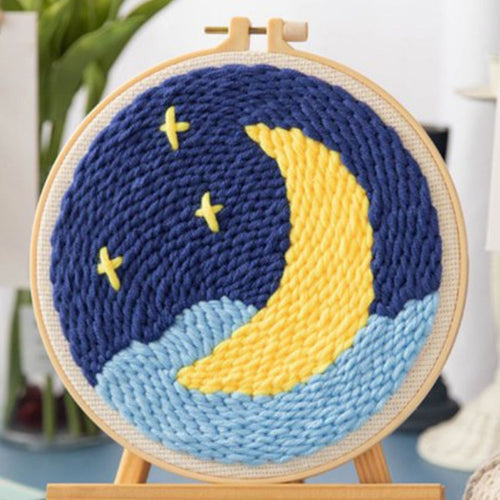 Punch Needle pakket Halve maan in een blauwe nacht