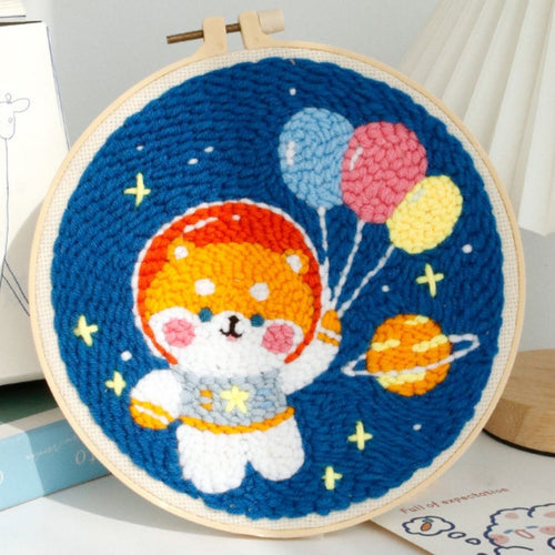 Punch Needle pakket Kosmonaut Hond met ballonnen