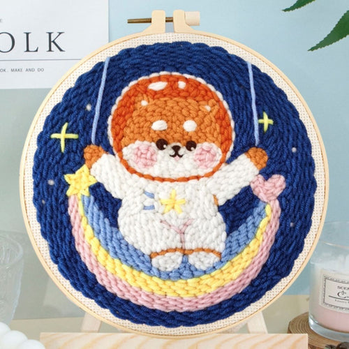 Punch Needle pakket Kosmonauten Hond en Regenboog