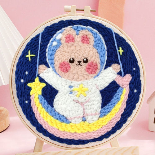 Punch Needle pakket Kosmonauten Konijn en Regenboog