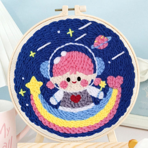 Punch Needle pakket Kosmonautenmeisje en regenboog