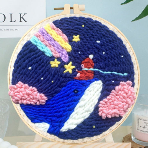 Punch Needle pakket Meisje en een walvis bij nacht