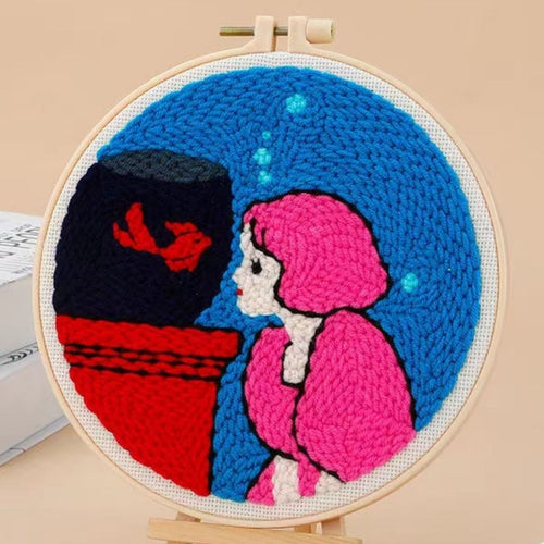 Punch Needle pakket Meisje en haar goudvis