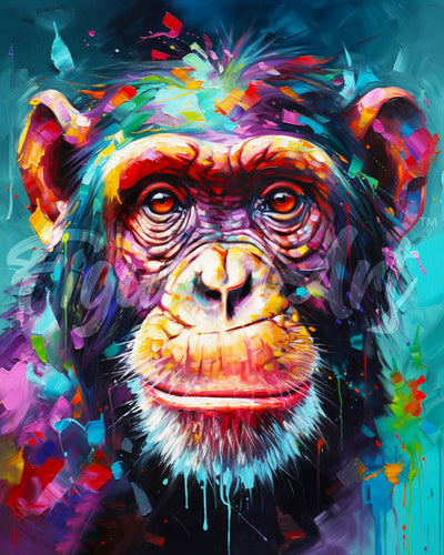 Diamond Painting - Kleurrijke Abstracte Chimpansee 40x50cm reeds ingelijst
