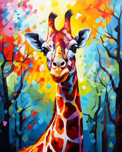 Diamond Painting - Kleurrijke Abstracte Giraf 40x50cm reeds ingelijst