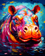 Afbeelding in Gallery-weergave laden, Diamond Painting - Kleurrijke Abstracte Nijlpaard 40x50cm reeds ingelijst