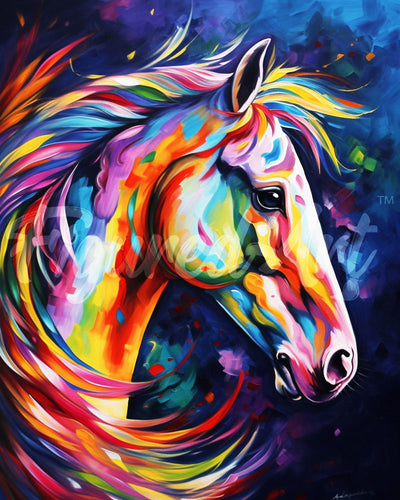Diamond Painting - Kleurrijke Abstracte Paard 40x50cm reeds ingelijst