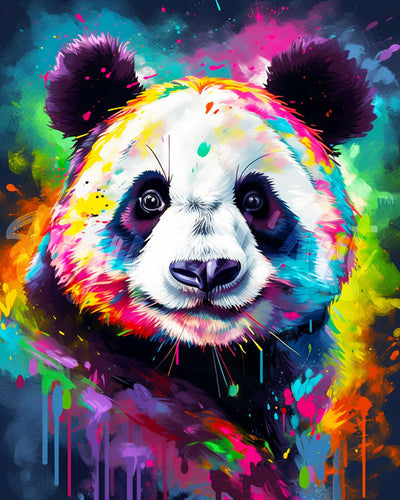 Diamond Painting - Kleurrijke Abstracte Panda 40x50cm reeds ingelijst