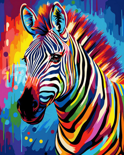 Diamond Painting - Kleurrijke Abstracte Zebra 40x50cm reeds ingelijst
