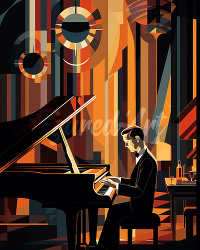 Diamond Painting - Art Deco Man aan een Piano
