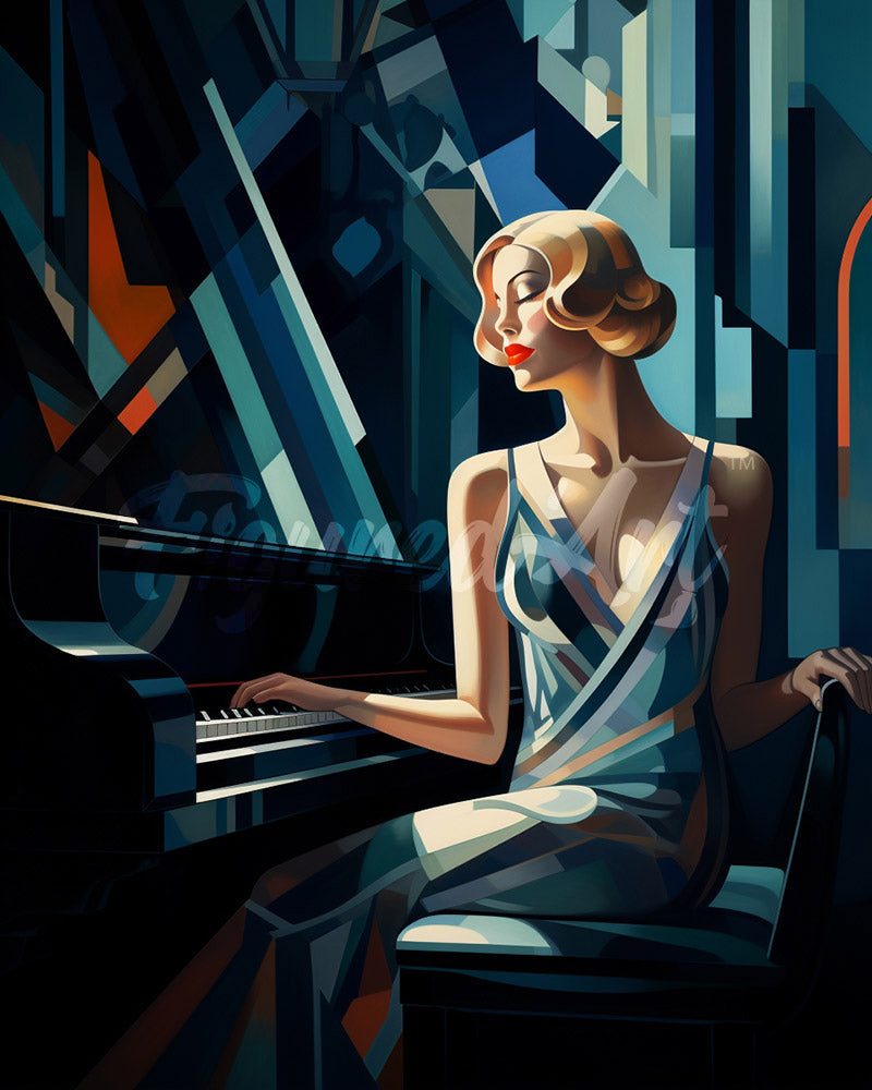 Diamond Painting - Art Deco Vrouw aan een Piano