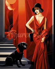 Afbeelding in Gallery-weergave laden, Diamond Painting - Art Deco Vrouw met haar Hond