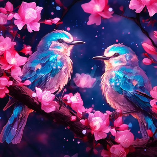 Mini Diamond Painting 25x25 cm - Glinsterende Blauwe Vogels