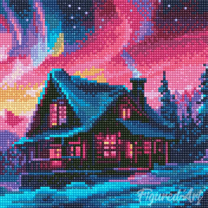 Mini Diamond Painting 25x25 cm - Huis onder de Aurora Hemel