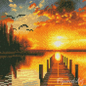 Mini Diamond Painting 25x25 cm - Gouden Meer Zonsondergang