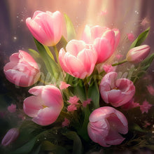 Afbeelding in Gallery-weergave laden, Mini Diamond Painting 25x25 cm - Mooie Roze Tulpen