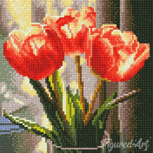 Afbeelding in Gallery-weergave laden, Mini Diamond Painting 25x25 cm - Perzikkleurige Tulpen