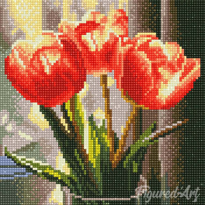 Mini Diamond Painting 25x25 cm - Perzikkleurige Tulpen