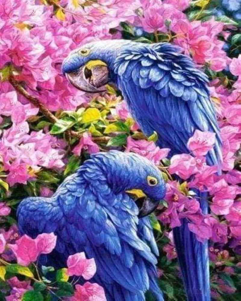 Kruissteek borduren - Blauwe papegaaien