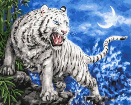 Diamond Painting - Bedreigende witte tijger