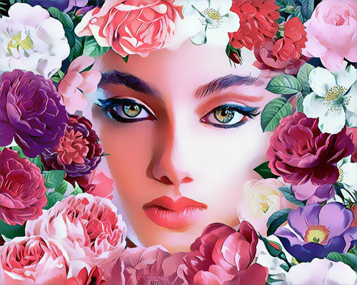 Schilderen op Nummer Gezicht en Bloemen Figured'Art gemiddeld nieuwkomers bloemen portret dames