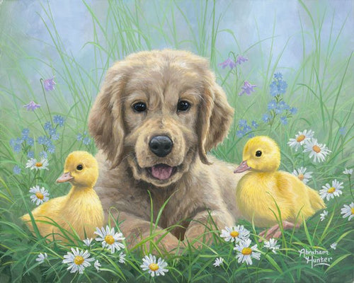 Schilderen op Nummer - Labrador en kuikens