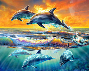 Schilderen op Nummer Dolfijnen bij Dageraad Figured'Art gemiddeld nieuwkomers dieren vissen dolfijnen landschappen
