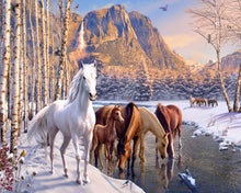 Afbeelding in Gallery-weergave laden, Schilderen op Nummer Paarden aan het einde van de winter Figured&#39;Art gemiddeld nieuwkomers dieren paarden landschappen