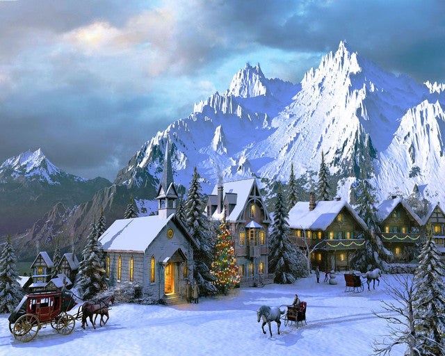 Schilderen op Nummer Kerstmis in de Alpen Figured'Art gemiddeld nieuwkomers landschappen bergen