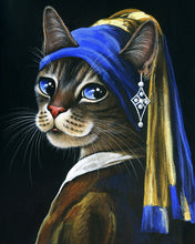 Afbeelding in Gallery-weergave laden, Schilderen op Nummer Het jonge katje met de parel Figured&#39;Art gemiddeld nieuwkomers dieren katten beroemde schilderijen