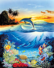Afbeelding in Gallery-weergave laden, Schilderen op Nummer Dolfijnen in de lagune Figured&#39;Art gemiddeld nieuwkomers dieren vissen dolfijnen landschappen
