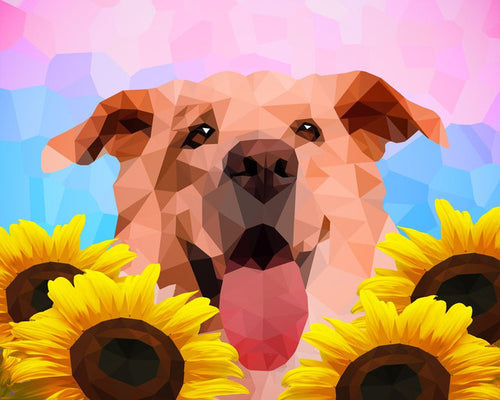 Schilderen op Nummer Polygon Art Hond Figured'Art eenvoudig nieuwkomers dieren honden bloemen