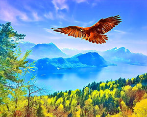 Schilderen op Nummer Adelaar en Zwitsers landschap Figured'Art gemiddeld nieuwkomers landschappen dieren vogels adelaars