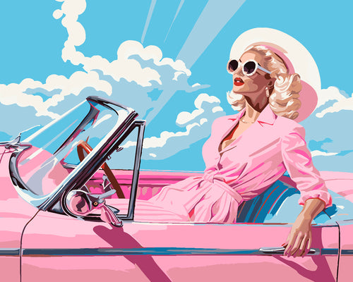 Diva in een Roze Retro Auto