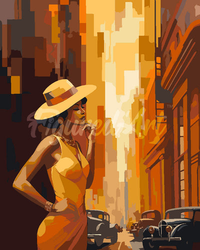 Schilderen op Nummer - Art Deco Vrouw in de Stad