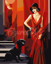 Afbeelding in Gallery-weergave laden, Schilderen op Nummer - Art Deco Vrouw met haar Hond
